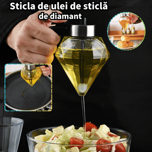 🍯🧉Dispenser de miere și sirop din sticlă cu design Diamond, recipient fără picurare cu suport, perfect pentru miere, sirop de arțar și ulei de măsline, accesoriu elegant pentru bucătărie și cafenea