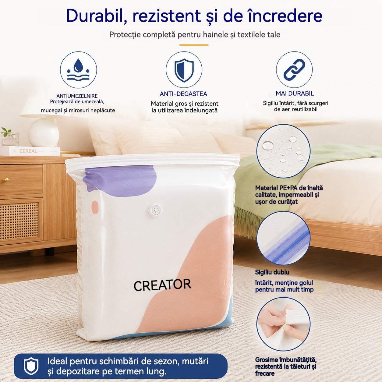 【Set 5 piese】Pungi de vidat haine fără pompă, design ranforsat pentru depozitare