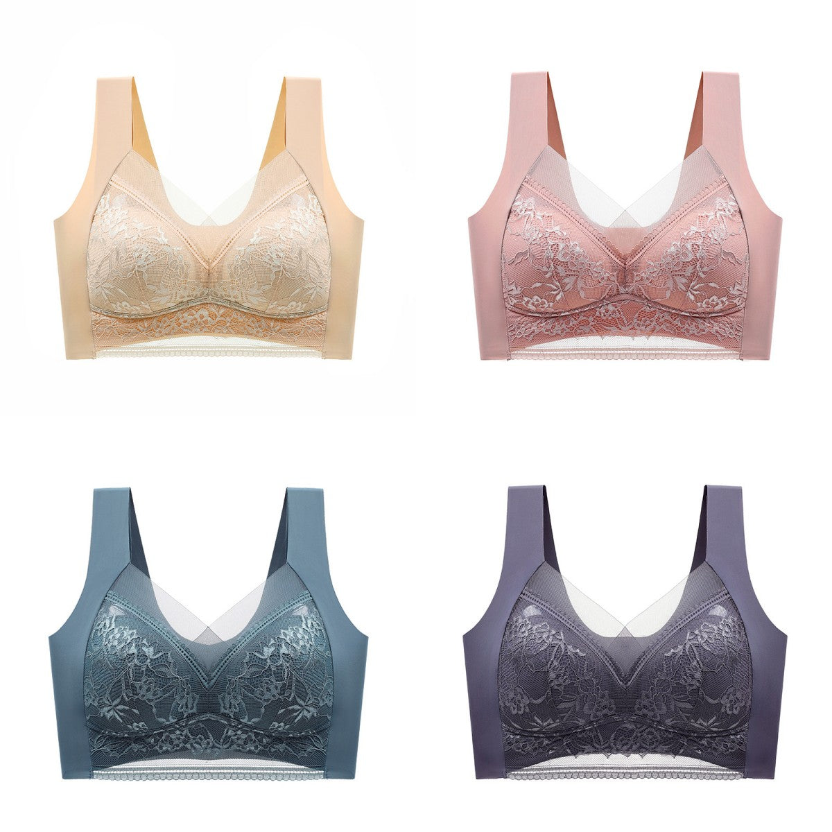 👙✨【Set 4 piese】Sutien damă confortabil, fără cusături, din dantelă elegantă