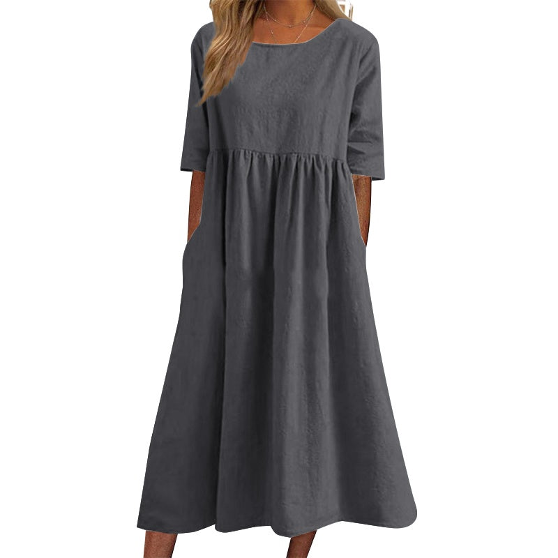 👗【S-5XL】Rochie Lejeră cu Buzunare 2025 🧵 | Bumbac, Culoare Vopsită în Nuanțe Naturale 🌿