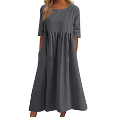 👗【S-5XL】Rochie Lejeră cu Buzunare 2025 🧵 | Bumbac, Culoare Vopsită în Nuanțe Naturale 🌿