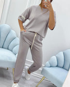⏳ Ofertă limitată în timp! ⏰ Set casual pentru femei, compus din un top uni și pantaloni