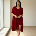 Set de Vară 2 Piese Dama Plus Size, Tricou Lung cu Crăpătură Laterală și Pantaloni Scurți, Material Moale, Elastic și Respirabil