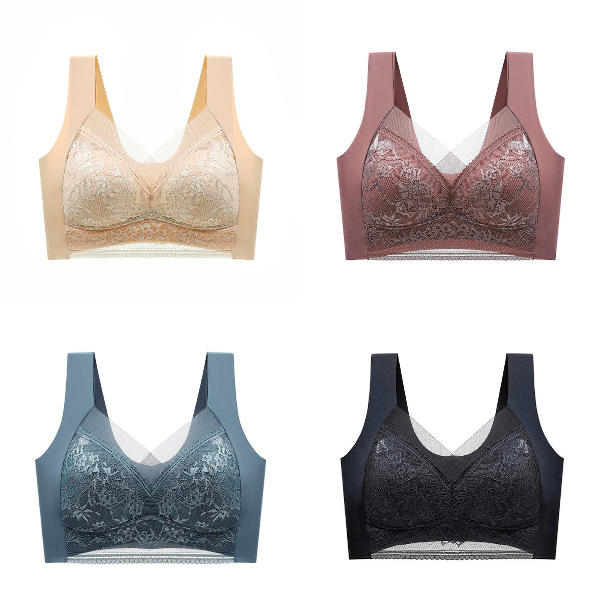 👙✨【Set 4 piese】Sutien damă confortabil, fără cusături, din dantelă elegantă