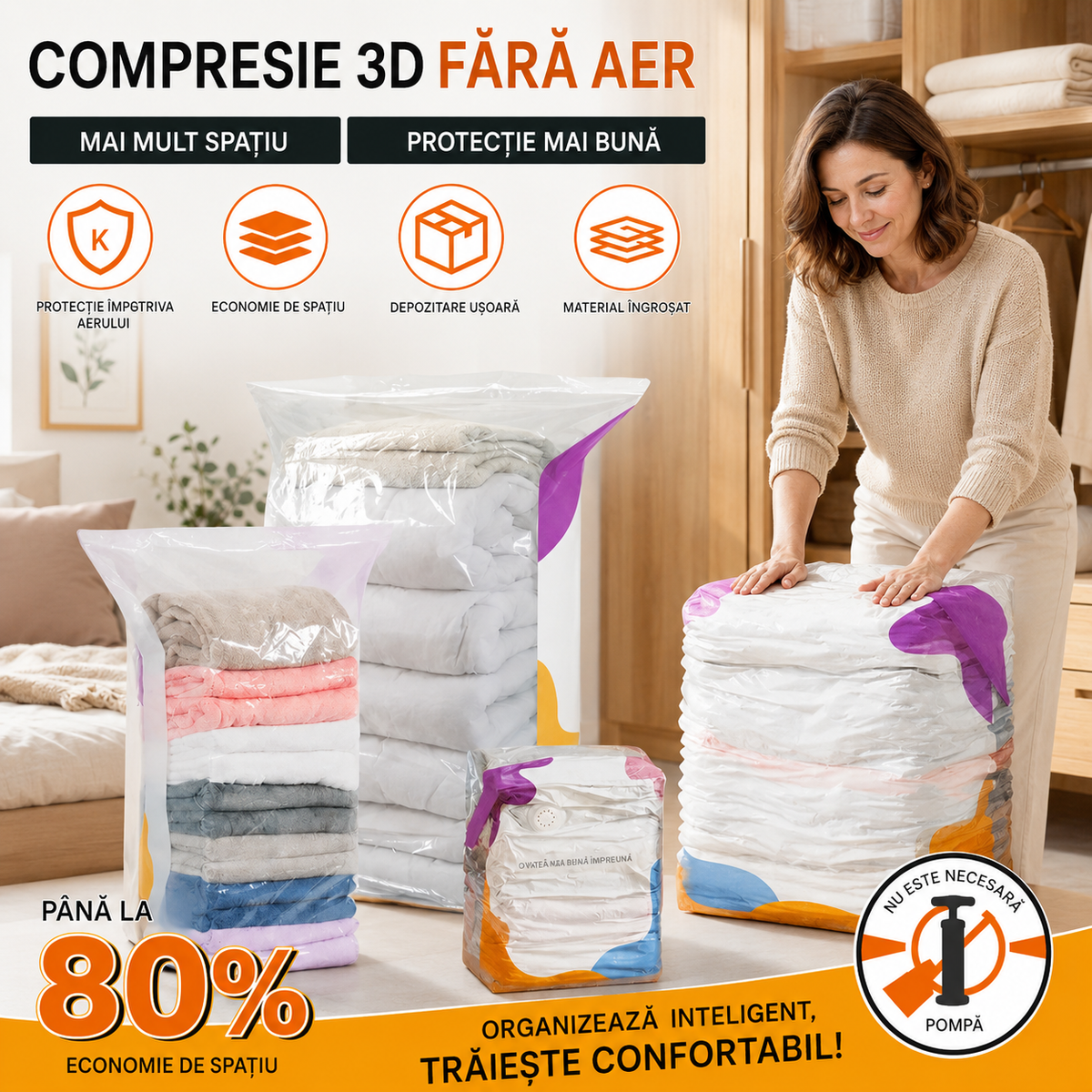 ⏳ Ofertă limitată 🔥 Pungi de vidare fără pompă, pungi de depozitare rezistente la praf