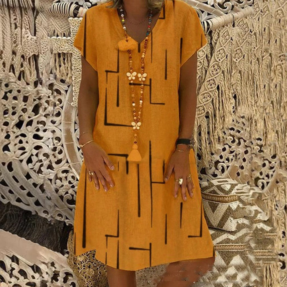 🏆👗【S-5XL】Rochie imprimată din bumbac cu decolteu în V