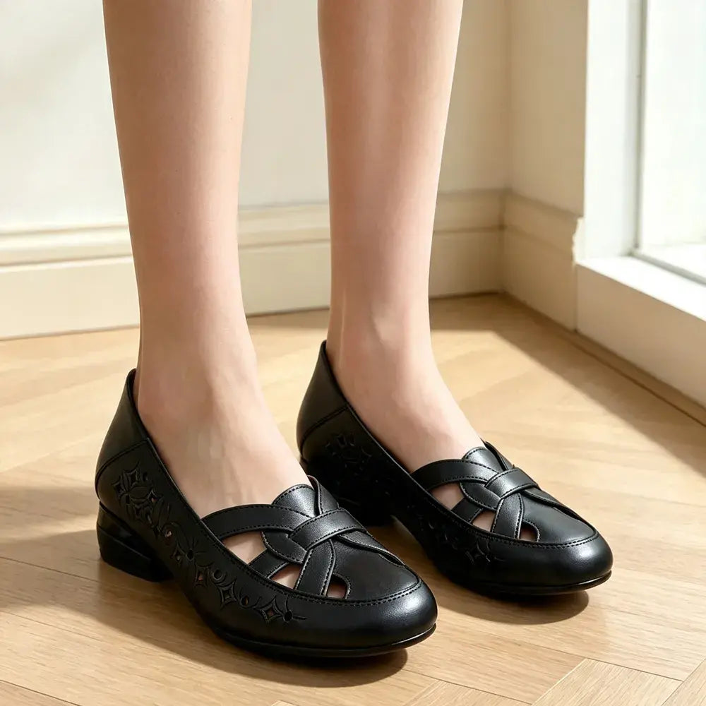 【35-40】Pantofi Eleganți Francezi din Piele Naturală cu Design Perforat și Talpă Moale