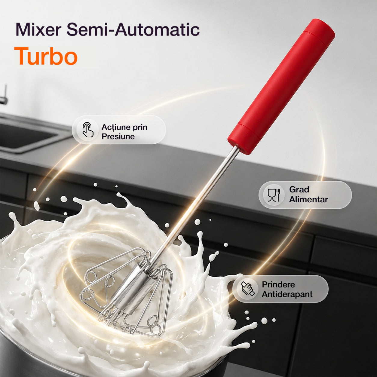 🥳Cumpără 1 Primești 1 Gratuit💪Peste 50.000 de bucăți vândute! 🥚Tel manual semiautomat: se rotește prin simpla apăsare, fără electricitate. Bate ouăle și frișca în doar câteva secunde! ✨