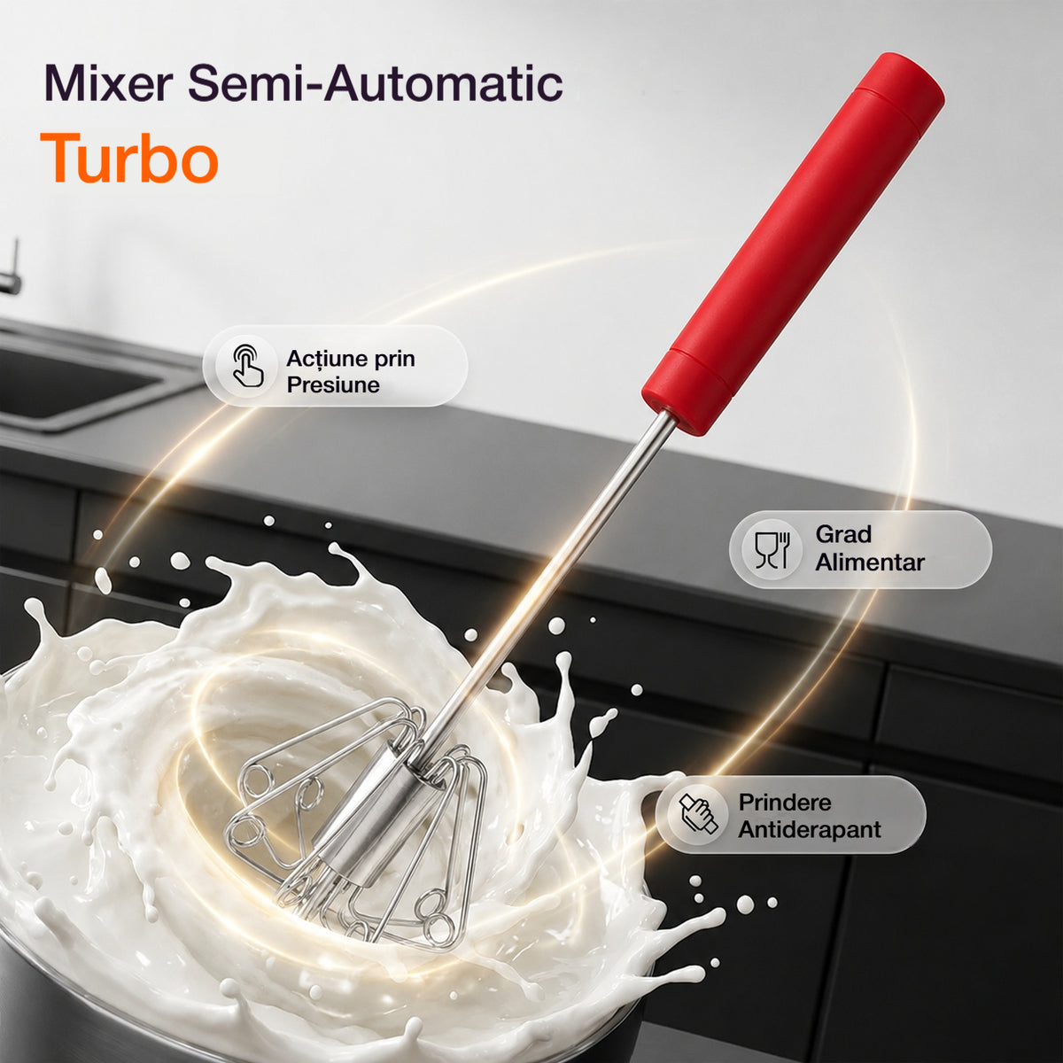 🥳Cumpără 1 Primești 1 Gratuit💪Peste 50.000 de bucăți vândute! 🥚Tel manual semiautomat: se rotește prin simpla apăsare, fără electricitate. Bate ouăle și frișca în doar câteva secunde! ✨