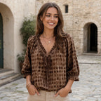 Bluză de Damă în Stil Boho cu Șnur și Volane, Imprimeu cu Buline, Material Subțire, Respirabil și Moale