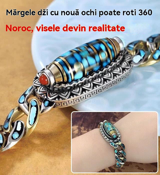 ✨️【Cumpărați 1, primiți 1 gratuit】💝 Brățară din argint 925, retro, cu șase cifre, turcoaz, cu mărgele de transfer Mantra