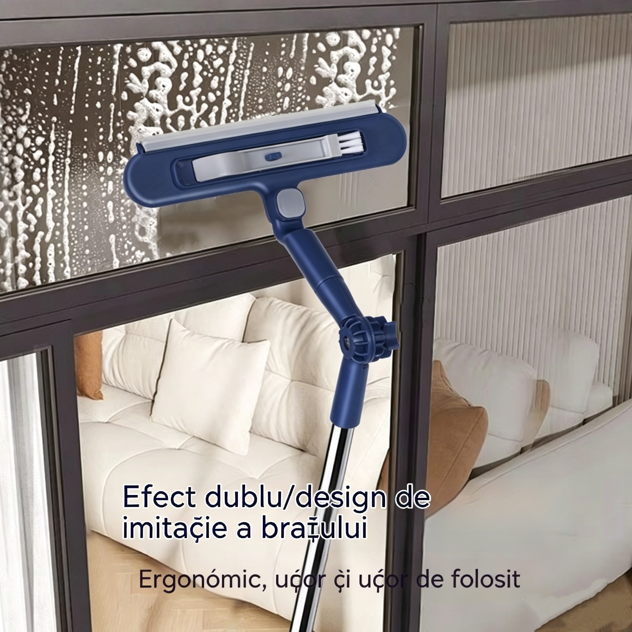🧼✨ Curățător de geamuri 2 în 1 cu două fețe și mâner extensibil, ideal pentru curățarea geamurilor la clădiri înalte