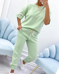 ⏳ Ofertă limitată în timp! ⏰ Set casual pentru femei, compus din un top uni și pantaloni