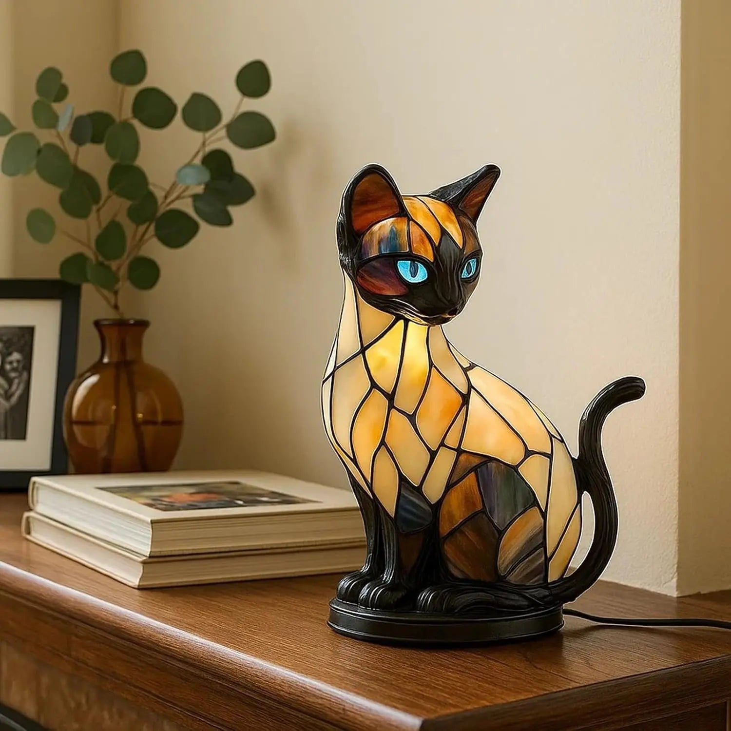 ✨ Lampă de masă în formă de pisică, lampă de veghe retro din rășină colorată, cu motiv felin 🐱💡✨