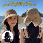 🎀 Piesă esențială de vară 👒 Pălărie vintage cu fundă — pliabilă / respirabilă și confortabilă