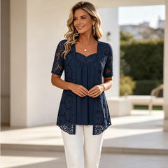 👚 Bluze Elegante Efect 2-în-1 cu Dantelă și Mesh – Design Anti-Burtică pentru Subțiere, 5 Culori, Mărimi S-4XL! 🌸✨