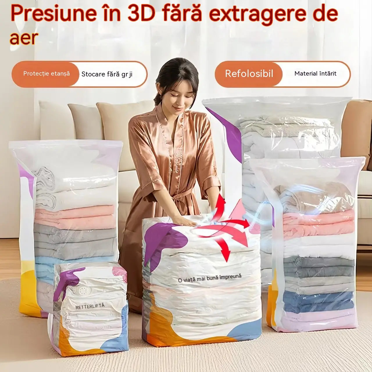 🧳【Set de 5 piese】💨 Pungă mare de depozitare sub vid, compresibilă: nu necesită pompă, este etanșă și ideală pentru a economisi spațiu în valize și acasă ✈️