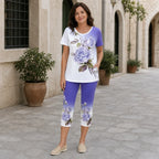 【Set de Vară 2026】Compleu Casual de Damă din 2 Piese – Tricou Lejer cu Imprimeu Modern și Colanți Trei Sferturi (6 Modele, Mărimi S-5XL) ✨