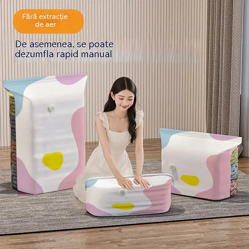 🧳【Set de 5 piese】💨 Pungă mare de depozitare sub vid, compresibilă: nu necesită pompă, este etanșă și ideală pentru a economisi spațiu în valize și acasă ✈️