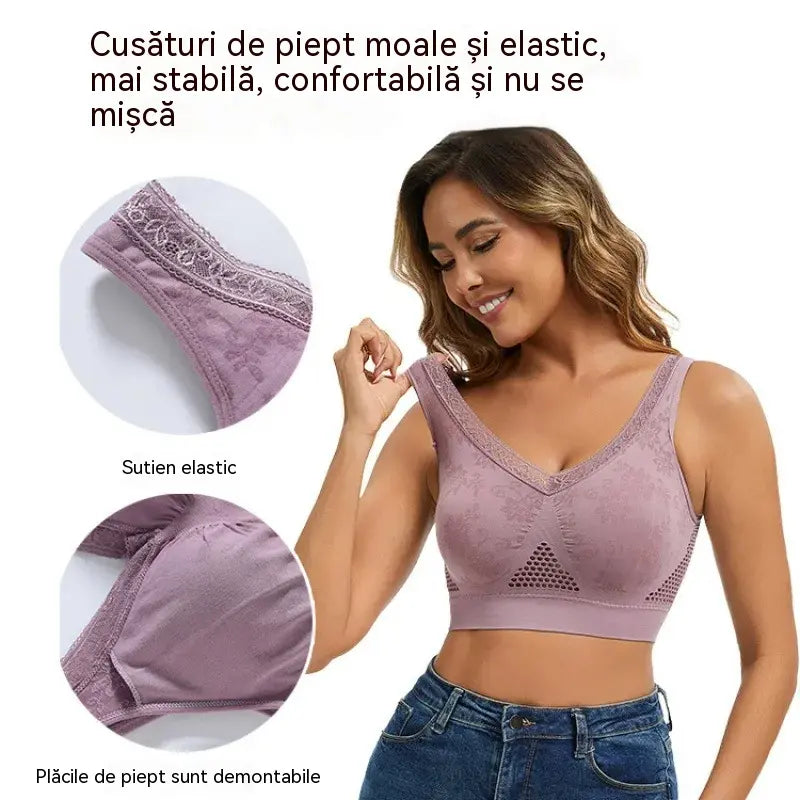 😍❤️40-120 kg【Pachet de 3】✨ Sutien de damă cu susținere înaltă, fără armătură, din dantelă