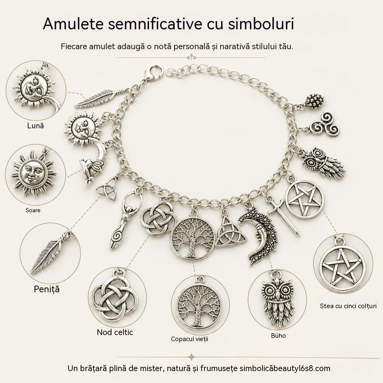 🔮✨Brățară cu pandantive vintage, aer mistic pentru femei – Bijuterii cerești, gotice și boho
