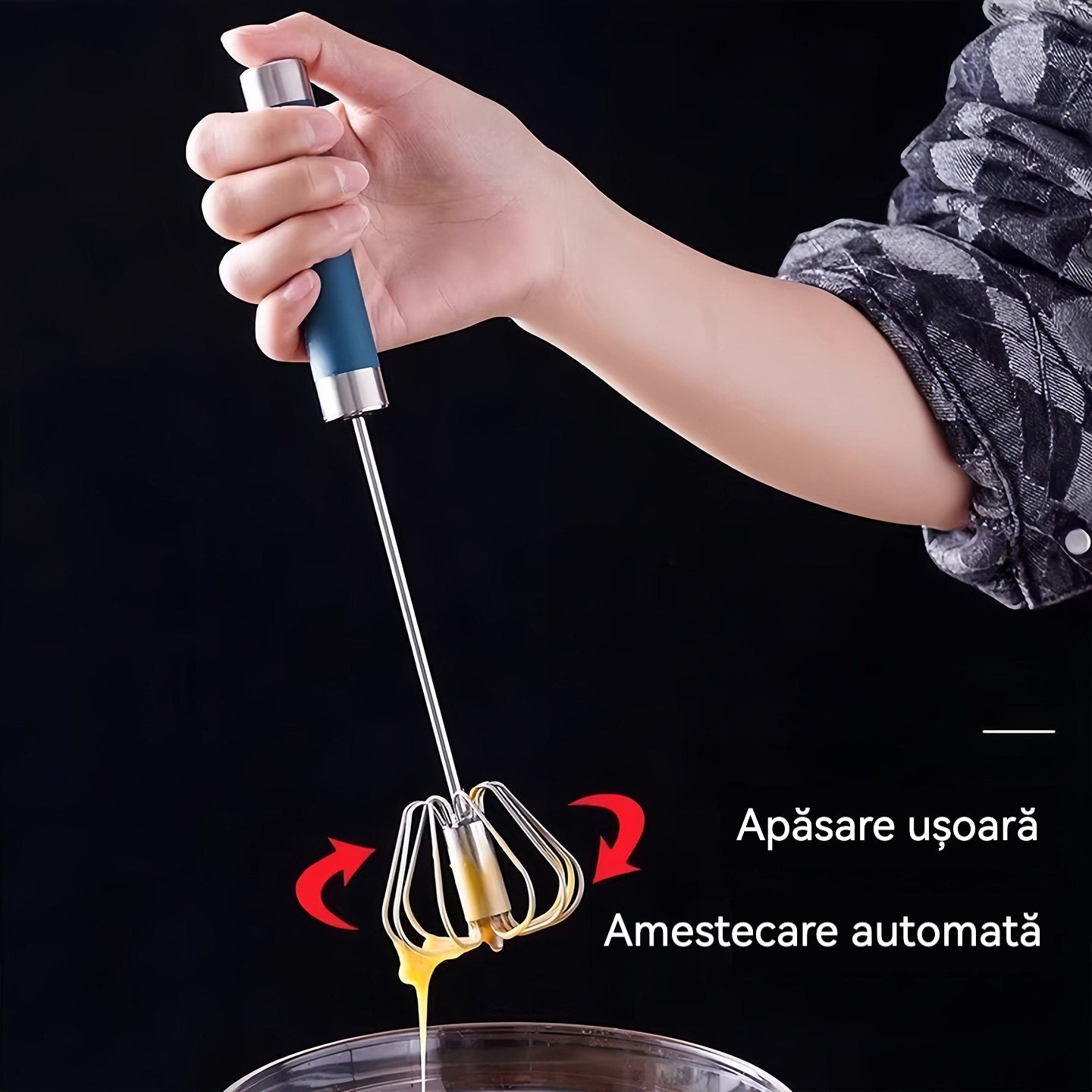 🎁 【Set de 2 piese】Tel semiautomat pentru bătut ouă, din oțel inoxidabil