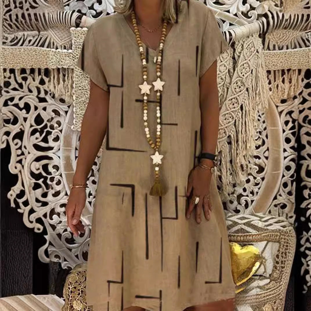 🏆👗【S-5XL】Rochie imprimată din bumbac cu decolteu în V