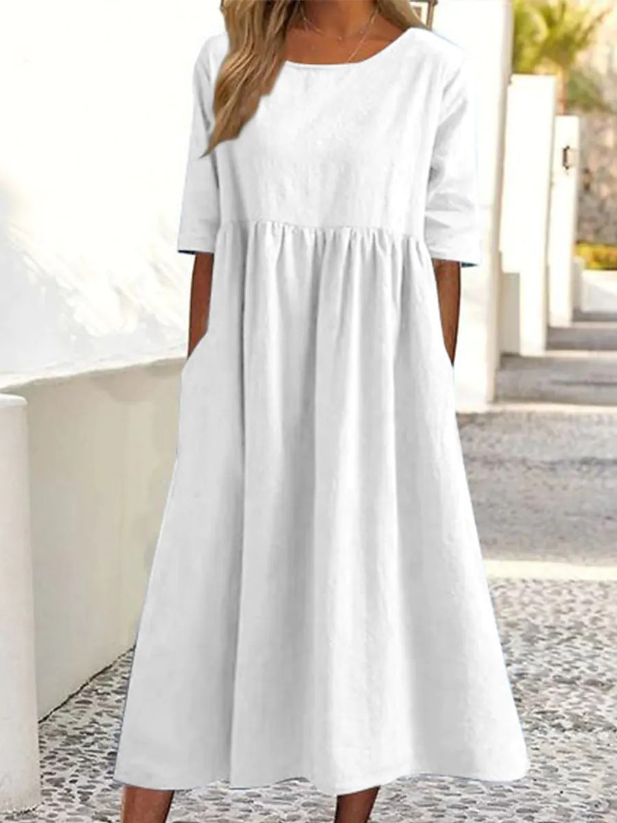 👗【S-5XL】Rochie Lejeră cu Buzunare 2025 🧵 | Bumbac, Culoare Vopsită în Nuanțe Naturale 🌿