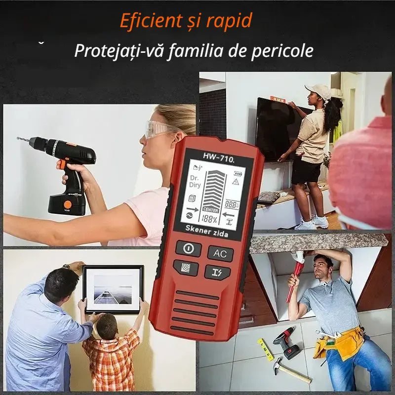 🔍Detector multifuncțional pentru metale, lemn și cabluri; localizează în siguranță și cu precizie țevile și cablurile ascunse.