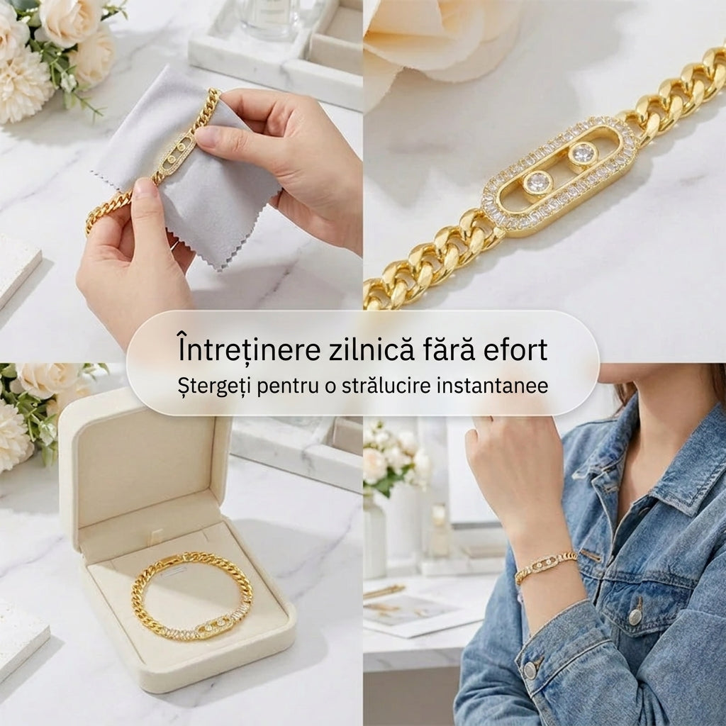 ✨ Reducere de 50% 🔷 Brățară aurie pentru femei cu zirconii 💫