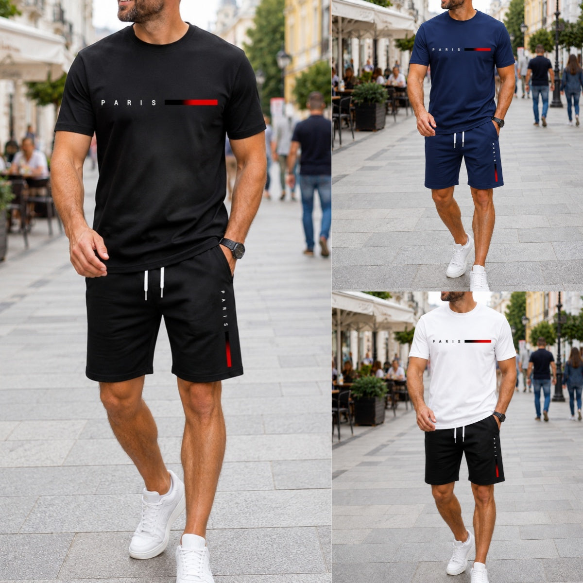 ✨【Plata la livrare】Set sport de vară pentru bărbați, format din 2 piese - tricou confortabil cu mânecă scurtă și pantaloni scurți pentru purtare zilnică și relaxare acasă