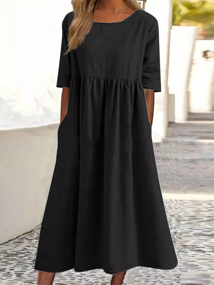 👗【S-5XL】Rochie Lejeră cu Buzunare 2025 🧵 | Bumbac, Culoare Vopsită în Nuanțe Naturale 🌿