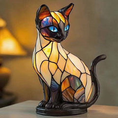 ✨ Lampă de masă în formă de pisică, lampă de veghe retro din rășină colorată, cu motiv felin 🐱💡✨