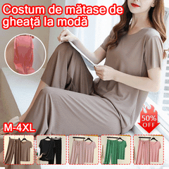 🏆【50%OFF】【M-4XL】Costum din două piese, pantaloni cu mâneci scurte noi, din mătase de gheață