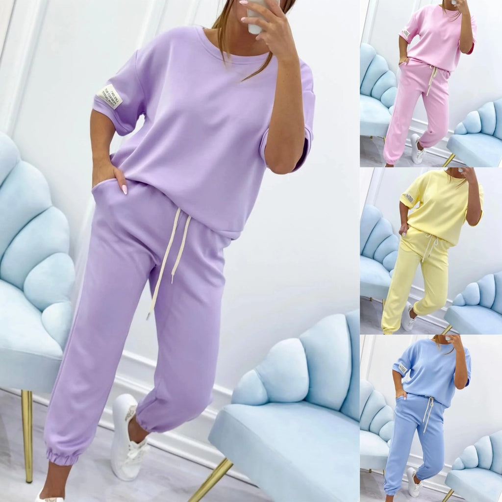 ⏳ Ofertă limitată în timp! ⏰ Set casual pentru femei, compus din un top uni și pantaloni