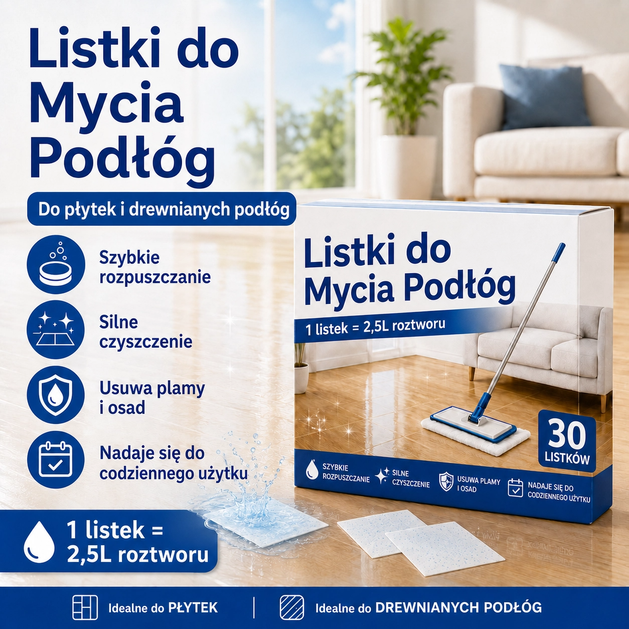 💦🏡【3 cutii, în total 90 de tablete】Șervețele solubile în apă pentru curățarea podelelor