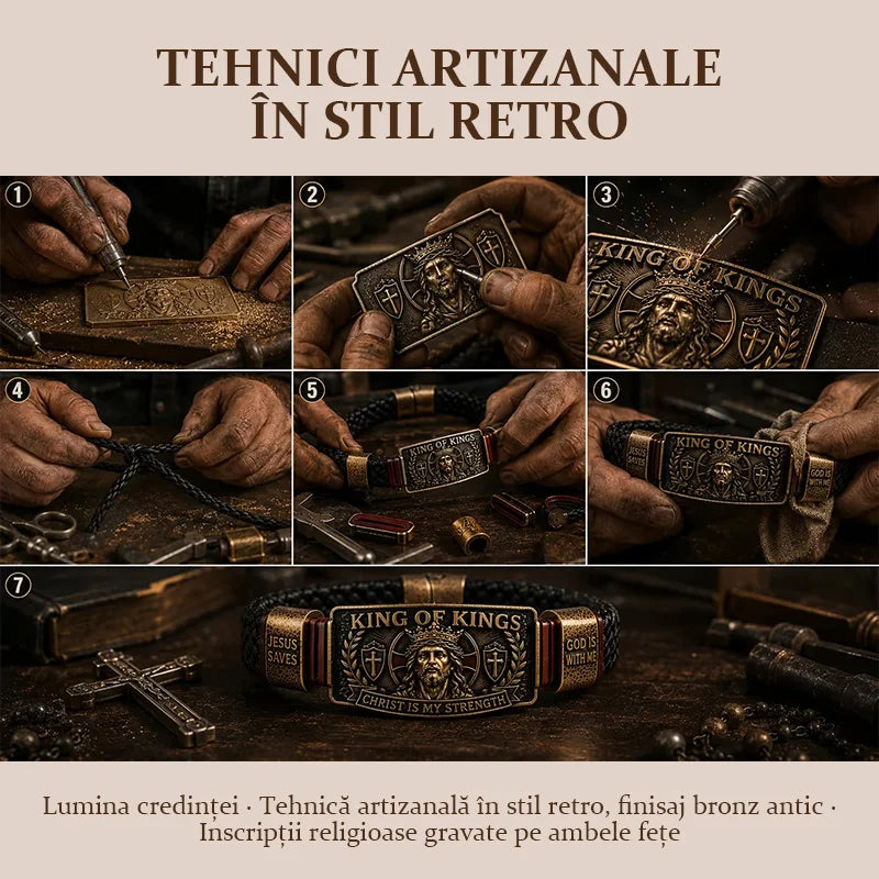 Brățară Creștină Reglabila pentru Bărbați, Din Piele Împletită cu Mesaj Religios Iisus, Bijuterii Retro Cadou de Memorial, Vintage Metal