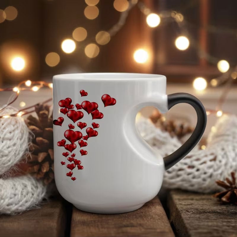 ⏰ O cană ceramică în formă de inimă, care își schimbă culoarea, de oferit persoanei dragi 💝✨
