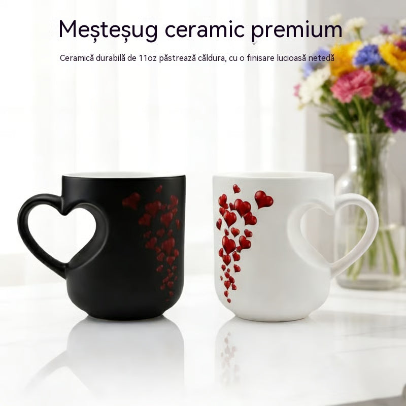 ⏰ O cană ceramică în formă de inimă, care își schimbă culoarea, de oferit persoanei dragi 💝✨