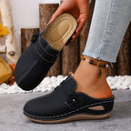 Saboți de Damă din Piele Premium, Talpă Moale Ortopedică, Anti-Dureri de Picioare și Corectare Mers, Design Retro cu Floare