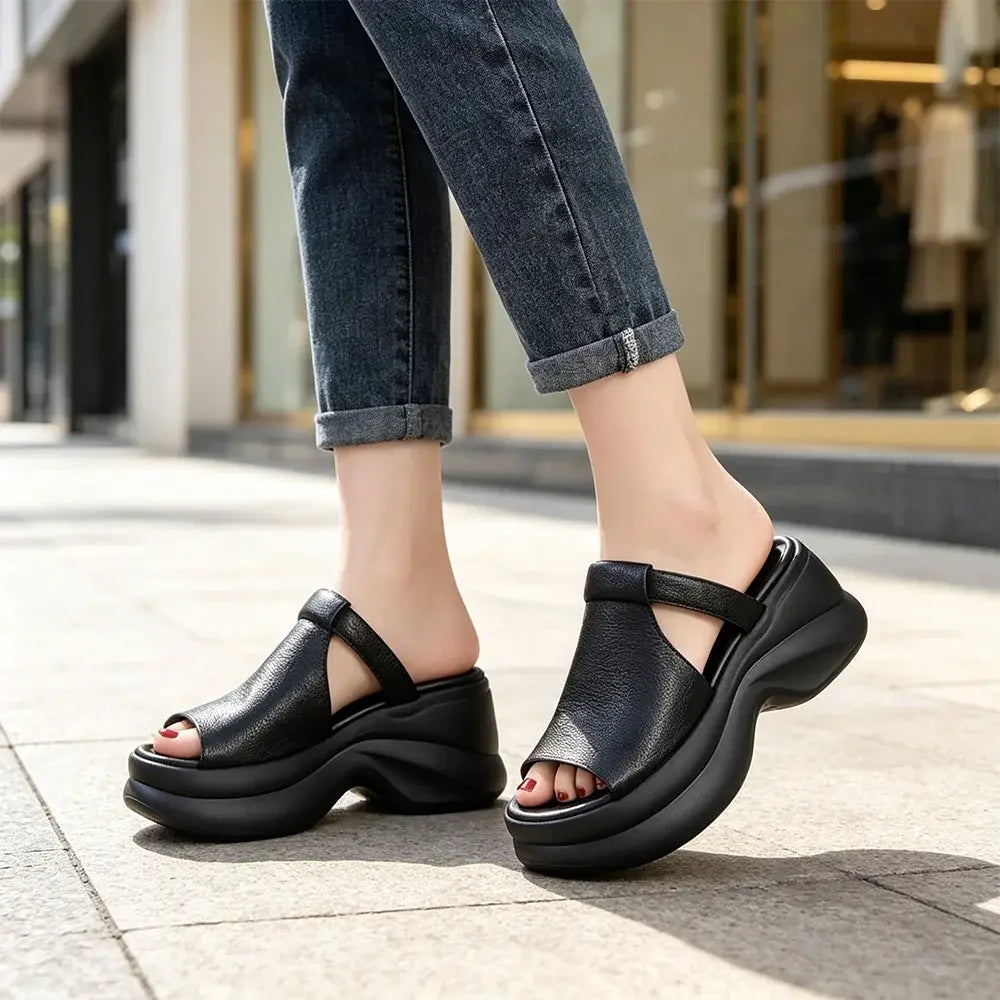 🔥【35-40】👡Sandale noi pentru femei, cu talpă groasă și care sporesc înălțimea (înălțimea tocului 6 cm)