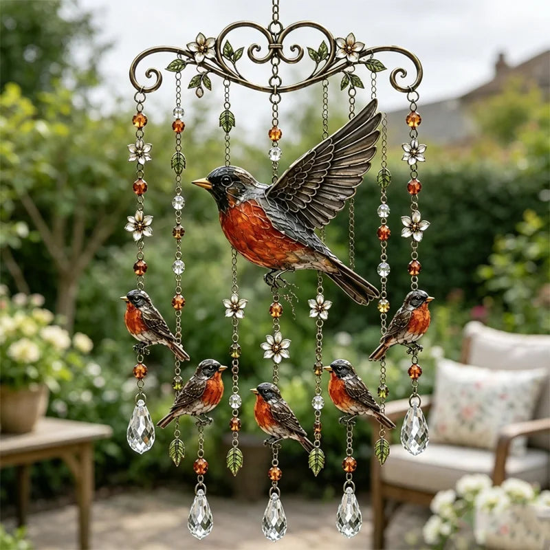 🐦Clopoțel de vânt din cristal cu colibri și model pictat în stil retro