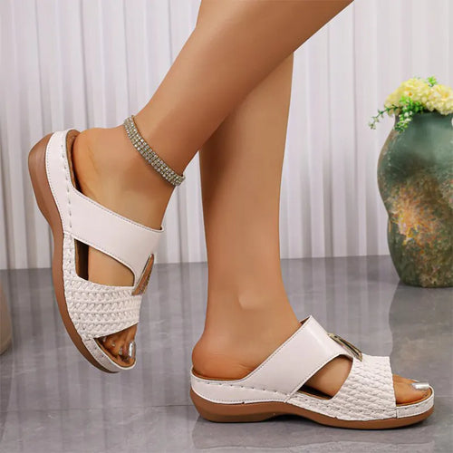 Saboți de Vară din Piele Naturală cu Platformă și Suport Plantar: Design Peep-Toe și Ornament Metalic, Mărimi 36-43