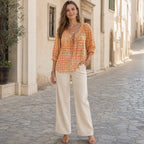 Bluză de Damă în Stil Boho cu Șnur și Volane, Imprimeu cu Buline, Material Subțire, Respirabil și Moale