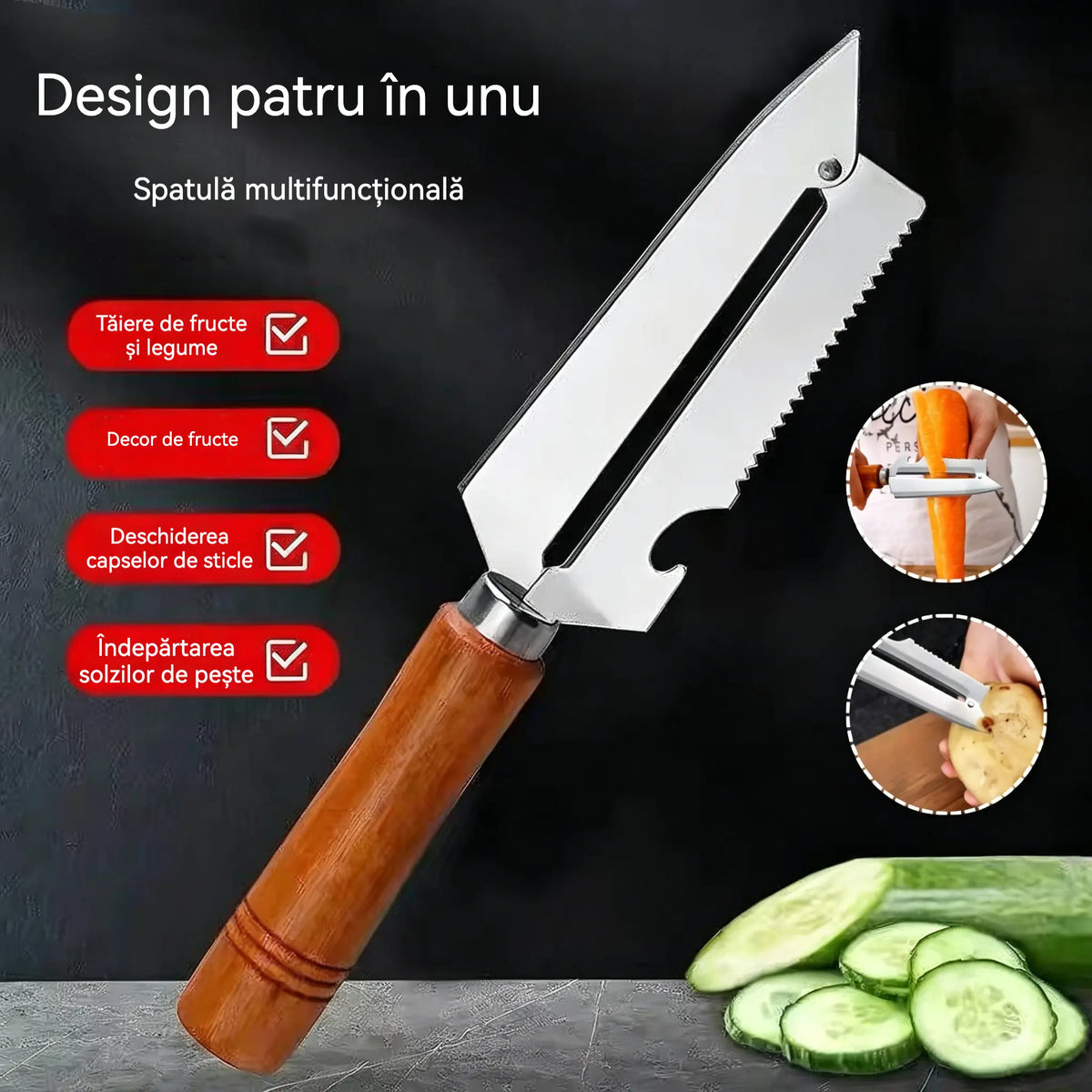 ✨ Decojitor de Bucătărie Multifuncțional: fabricat din oțel inoxidabil cu mâner ergonomic, ideal pentru fructe, legume și carne 🔪