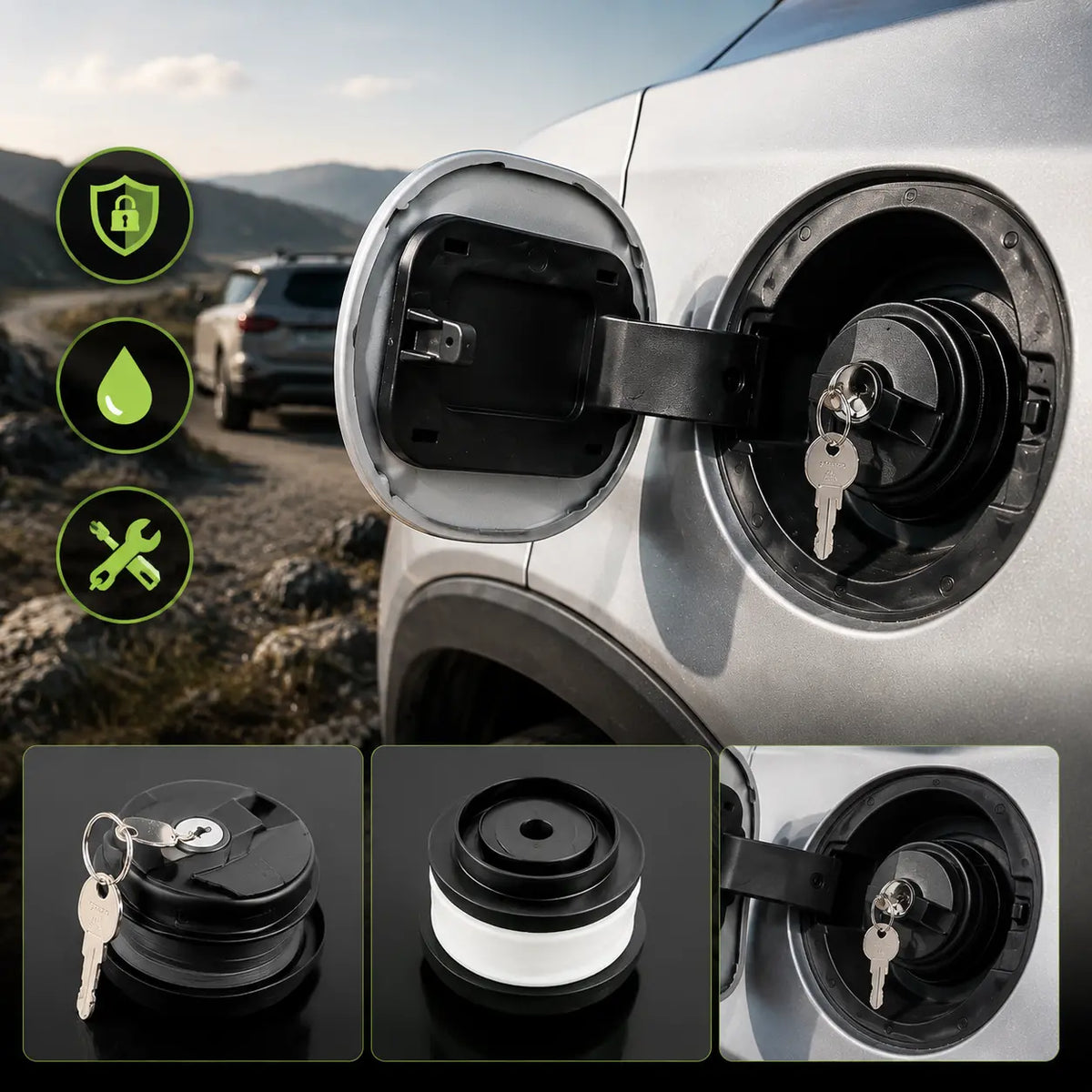 🚗🔒Capac de rezervor de combustibil rezistent și cu încuietoare (cu cheie)