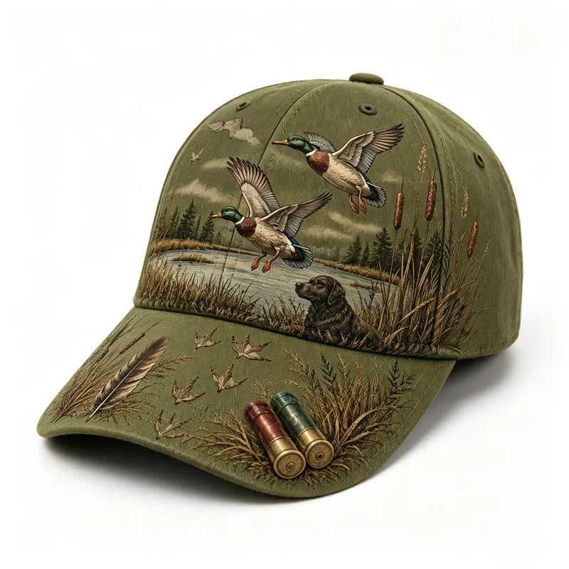 【Stil Retro American】Șapcă de Baseball „Duck Hunting Wild & Ready”, Imprimeu Grafic Vânătoare de Rațe, Ajustabilă, Stil Vintage Outdoor (5 Culori) ✨