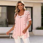👚 Bluză elegantă din dantelă și plasă, care modelează silueta și subțiază talia