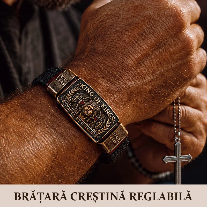 Brățară Creștină Reglabila pentru Bărbați, Din Piele Împletită cu Mesaj Religios Iisus, Bijuterii Retro Cadou de Memorial, Vintage Metal