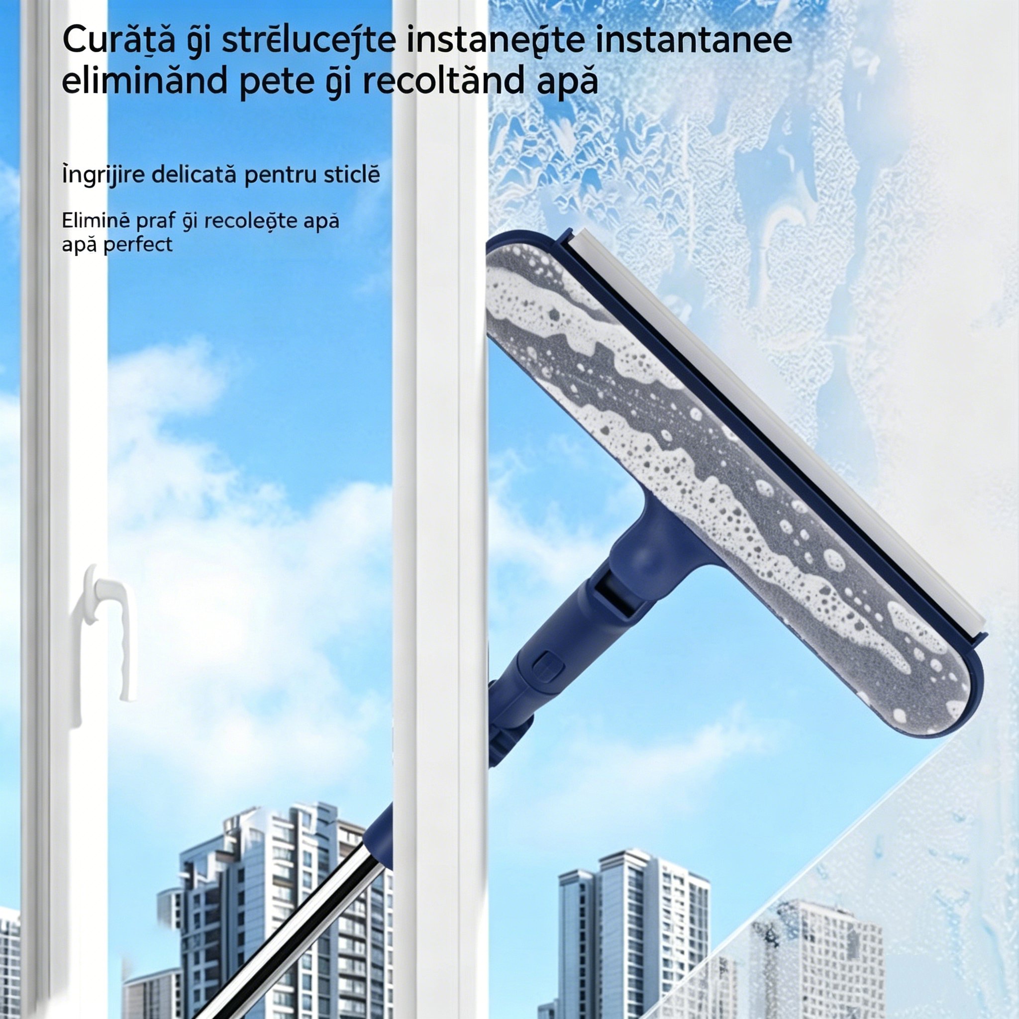 🧼✨ Curățător de geamuri 2 în 1 cu două fețe și mâner extensibil, ideal pentru curățarea geamurilor la clădiri înalte